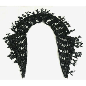Large Antique Victorian Hand Beaded Collar Adornments Black Fringe Vtg Mourning